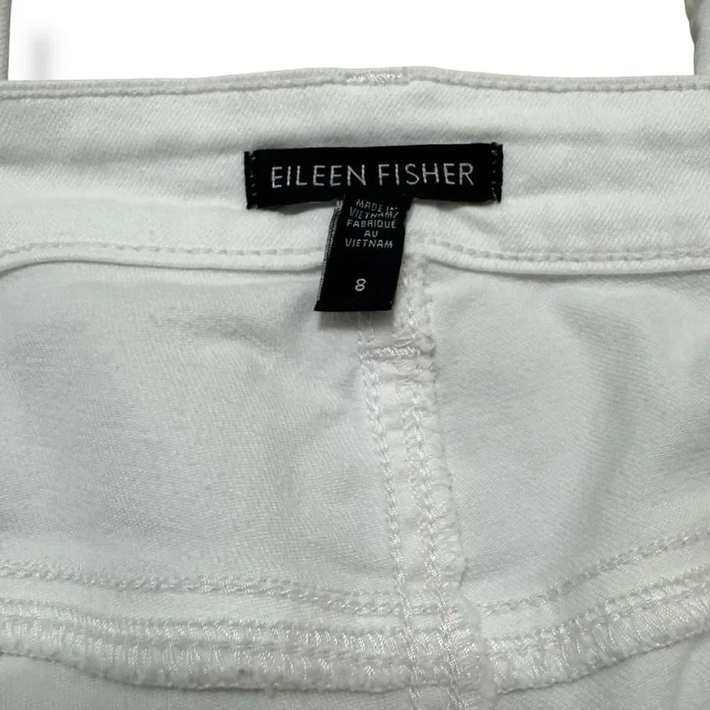 Eileen Fisher White Cropped Jeans 8 High Rise Minimal Clean Capsule Denim
